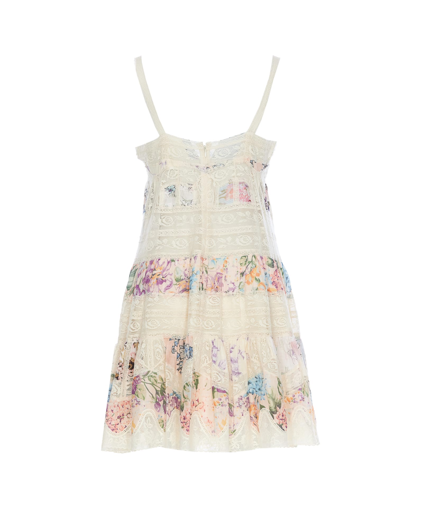 Shop Zimmermann Halliday Lace Trim Short Dress In Multicolour