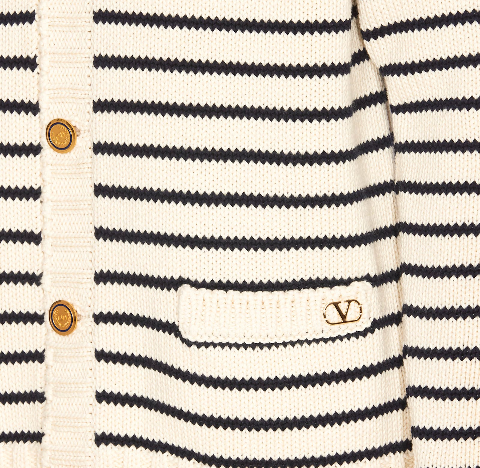 Valentino Striped Shawl Collar Cardigan Pockets In Beige