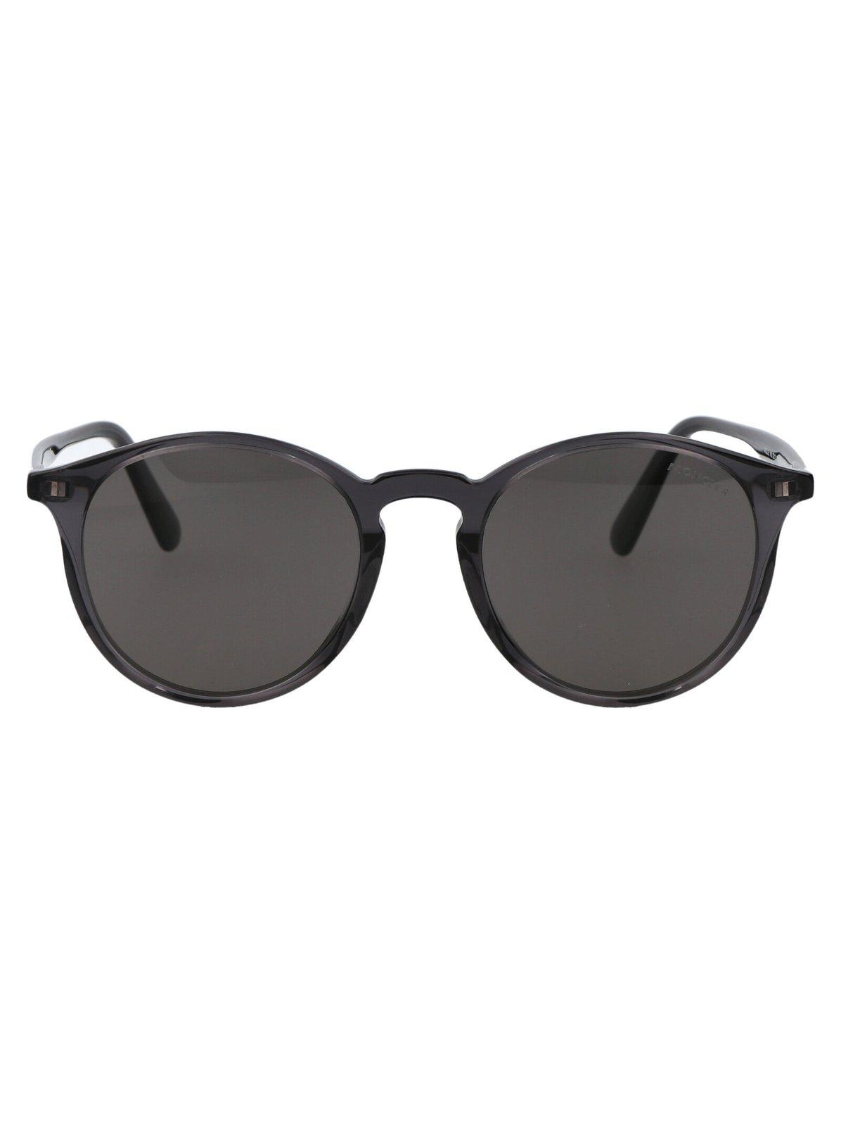 Shop Moncler Round Frame Sunglasses In 01d