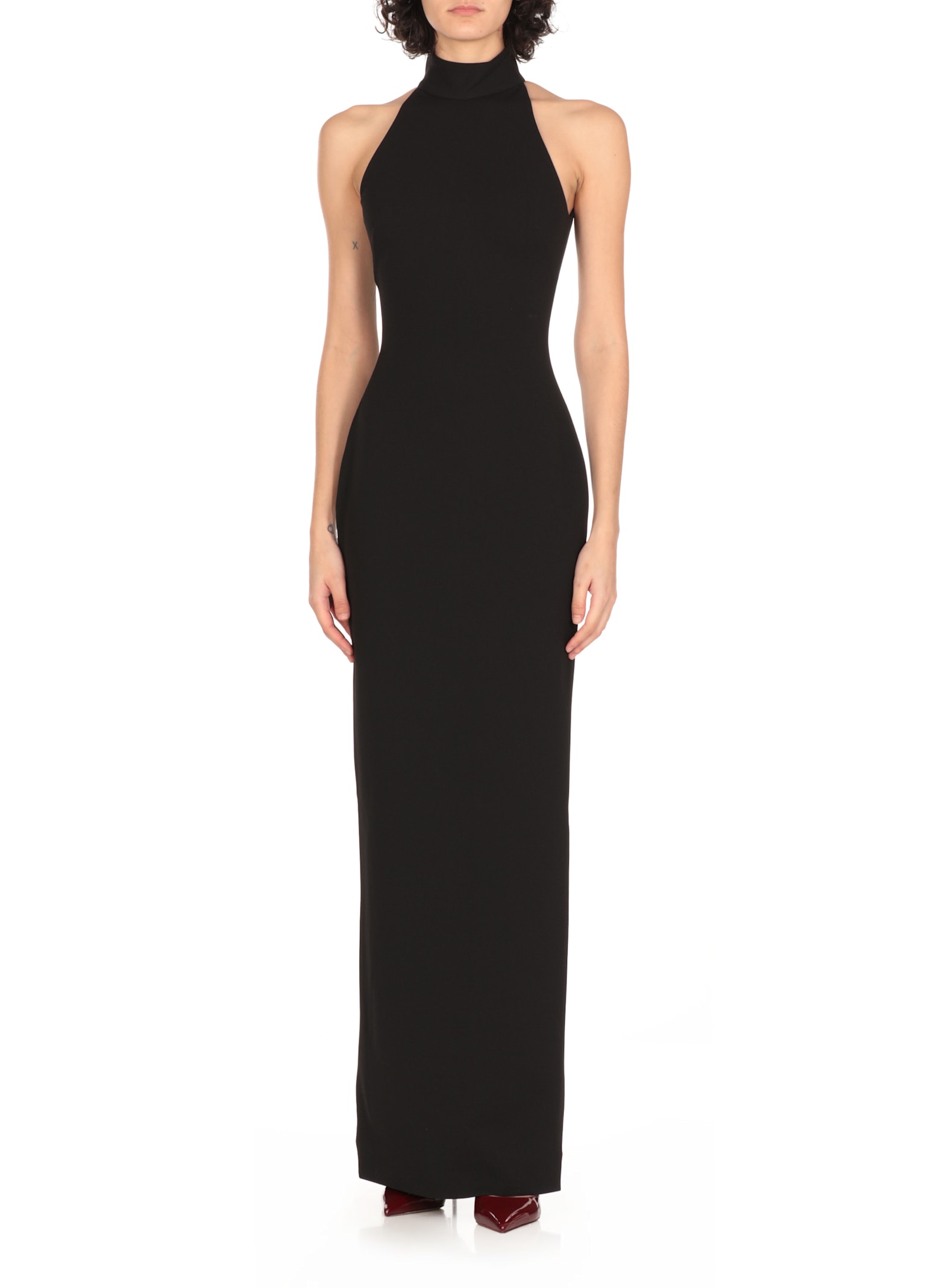 Solace London Inaya Stretch-crepe Halterneck Gown In Black