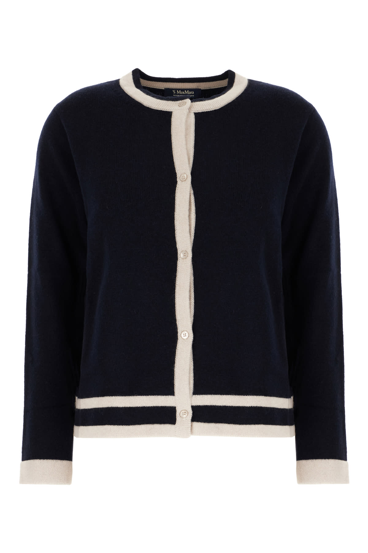 's Max Mara Two-tone Wool Blend Cardigan In Blu Riga Ghiaccio