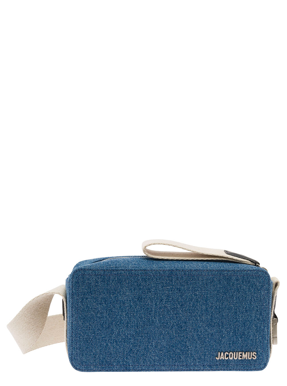 Shop Jacquemus Le Cuerda Horizontal Light Blue Messenger Bag With Logo Lettering Detail In Cotton Man