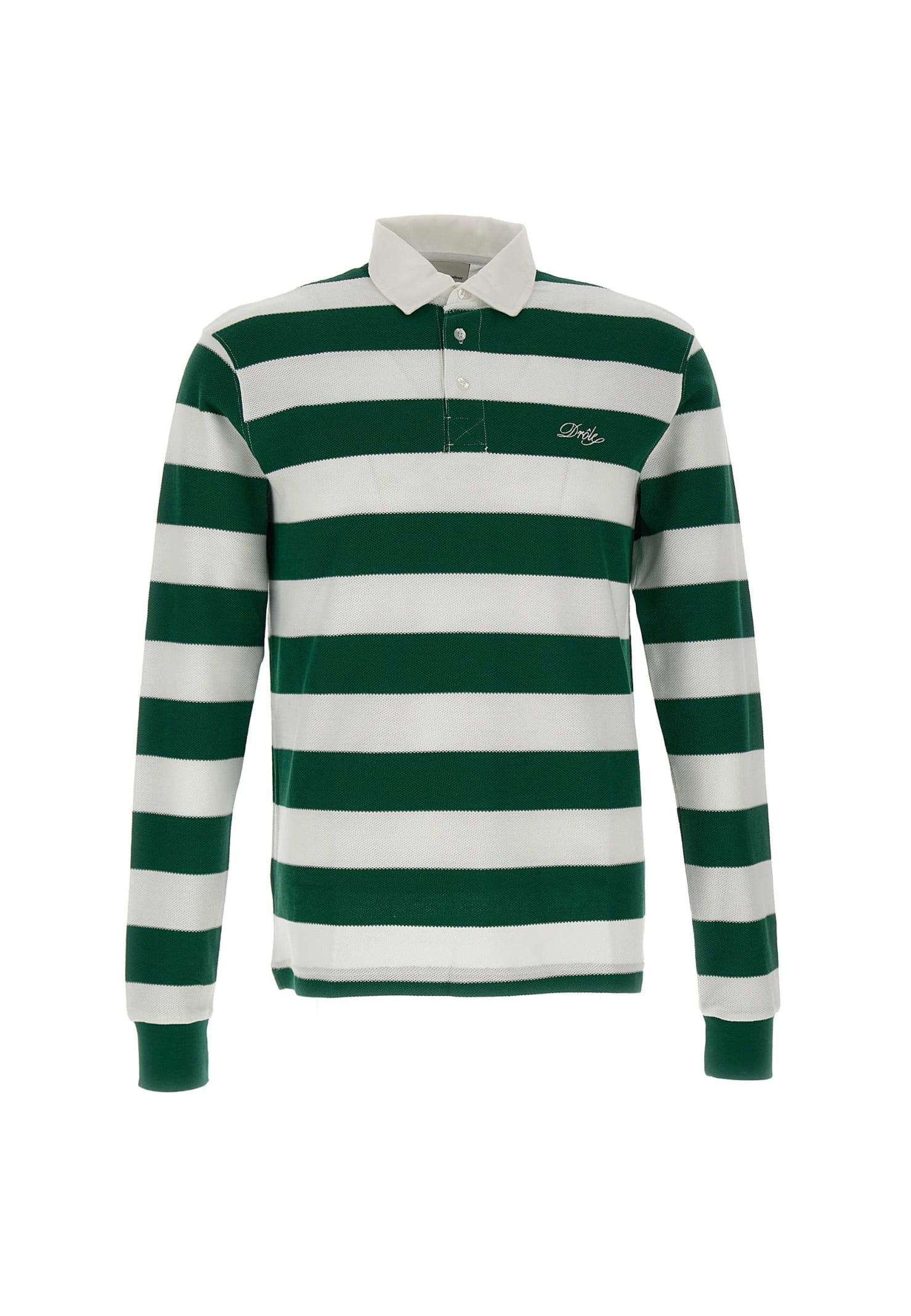 Drôle De Monsieur Stripe-print Long-sleeved Polo Shirt In Green