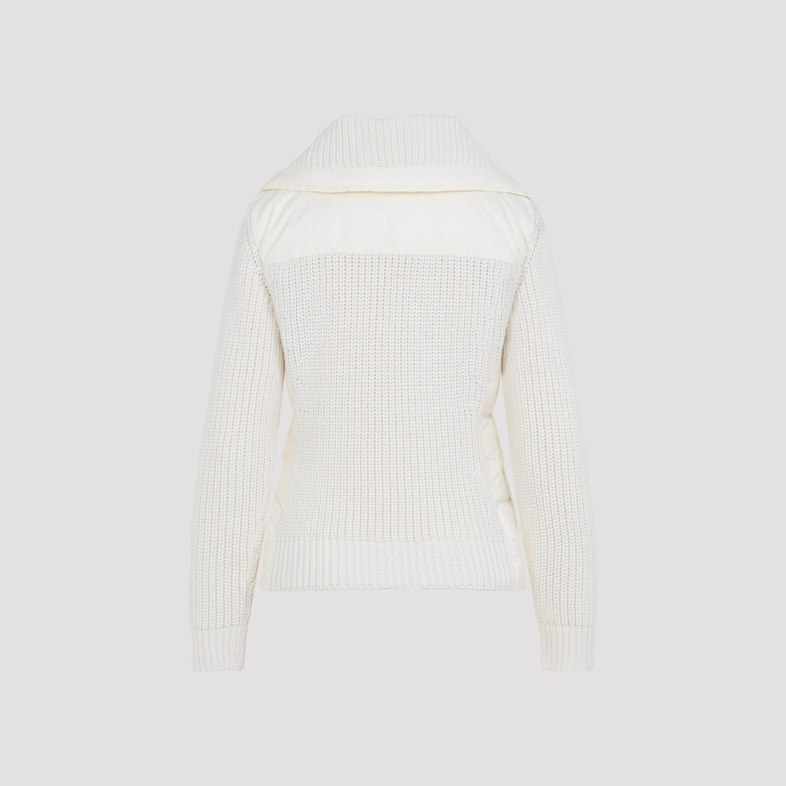 Moncler High Collar Quilted Long Sleeve Jacket In White