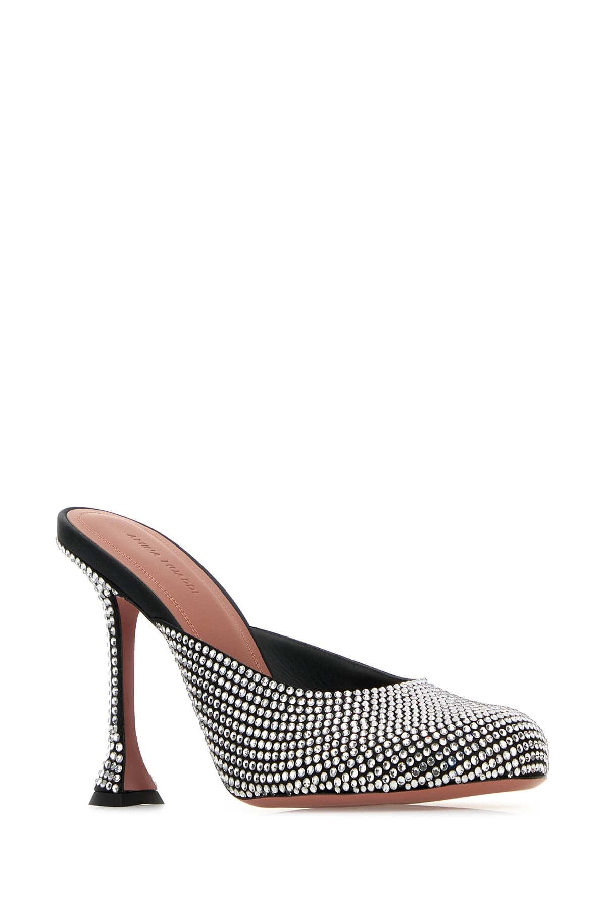 Amina Muaddi Embellished Satin Iris Mules In Blackwhite
