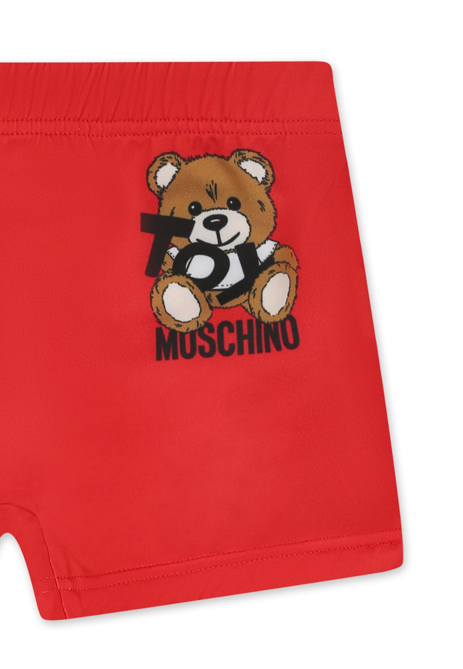 Moschino Red Swimsuit For Babt Boy With Teddy Bear And Black Logo