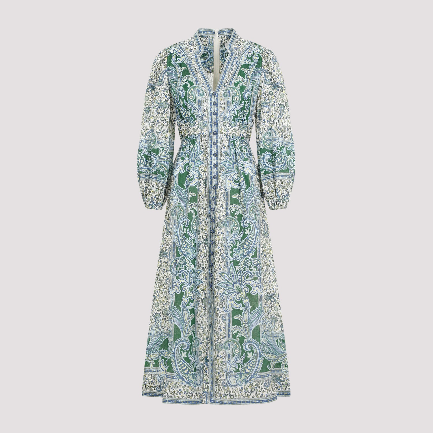 Shop Zimmermann Ottie Plunge Midi Dress In Green Paisley