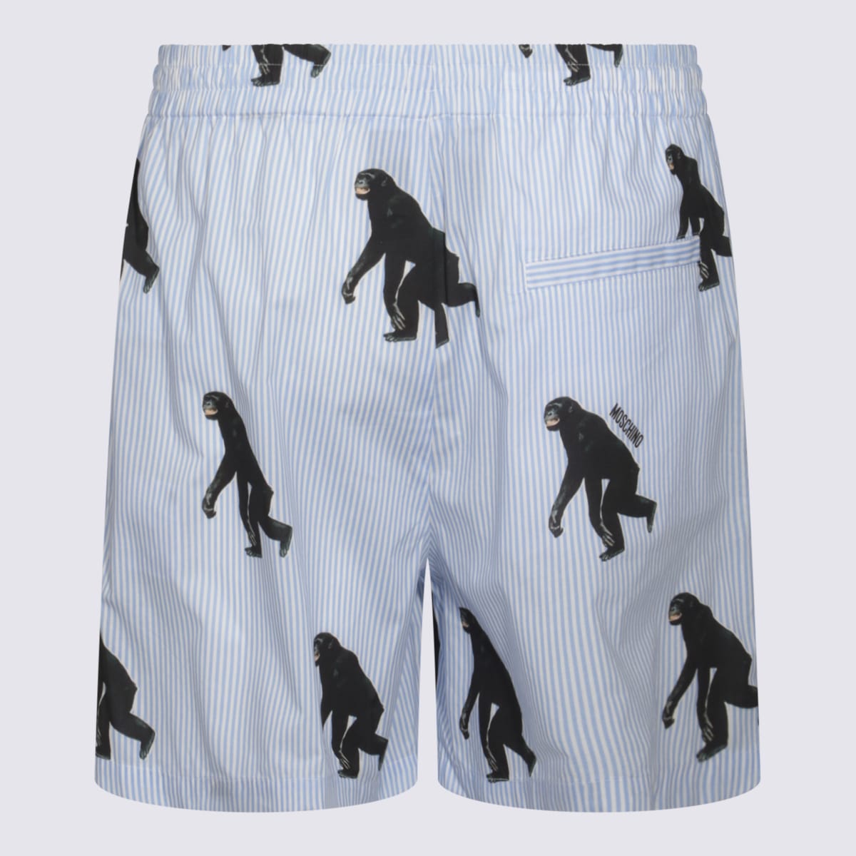 Moschino Striped Poplin Bermuda Allover Chimpanzee In Blue
