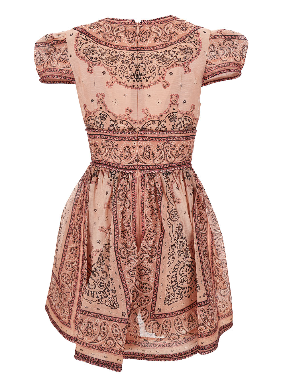 Shop Zimmermann Matchmaker Structured Mini Pink Dress With All-over Bandana Print In Linen And Silk Woman