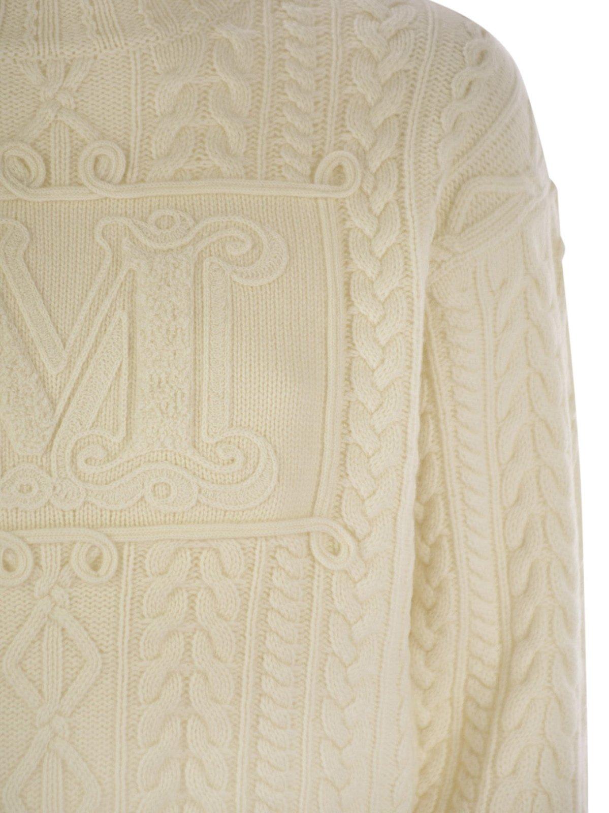 Max Mara Mini Wool And Cashmere Sweater With Diamond Cable Knit Design In White