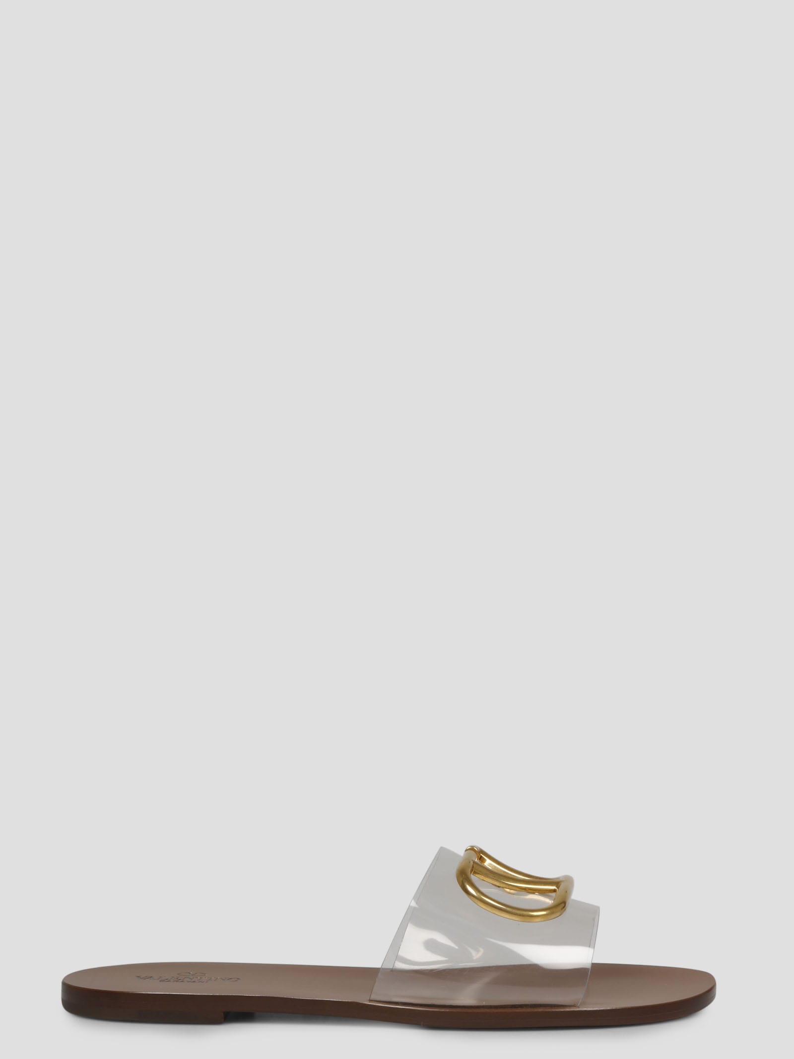 Valentino Vlogo Signature Transparent Slide Sandals In Brown