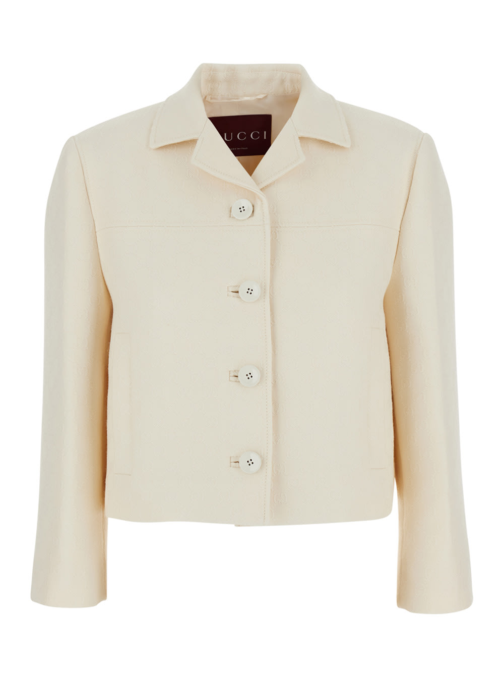 Gucci White Jacket With Notched Revers In Gg Canvas Woman In Black