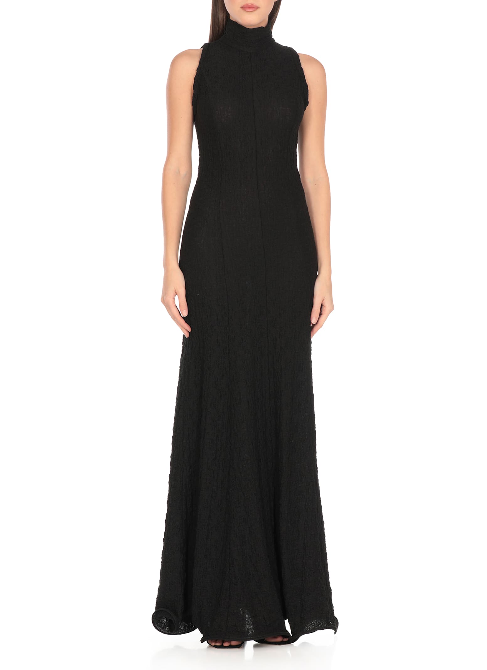 Msgm Maxi Dress With High Neck And Textured Fabric