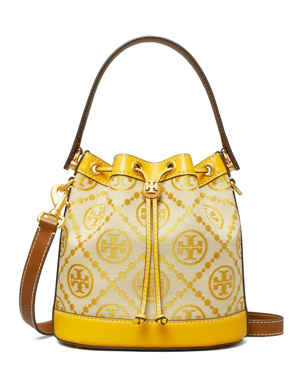 Tory Burch Yellow Bucket Bag With T Monogram In Jacquard