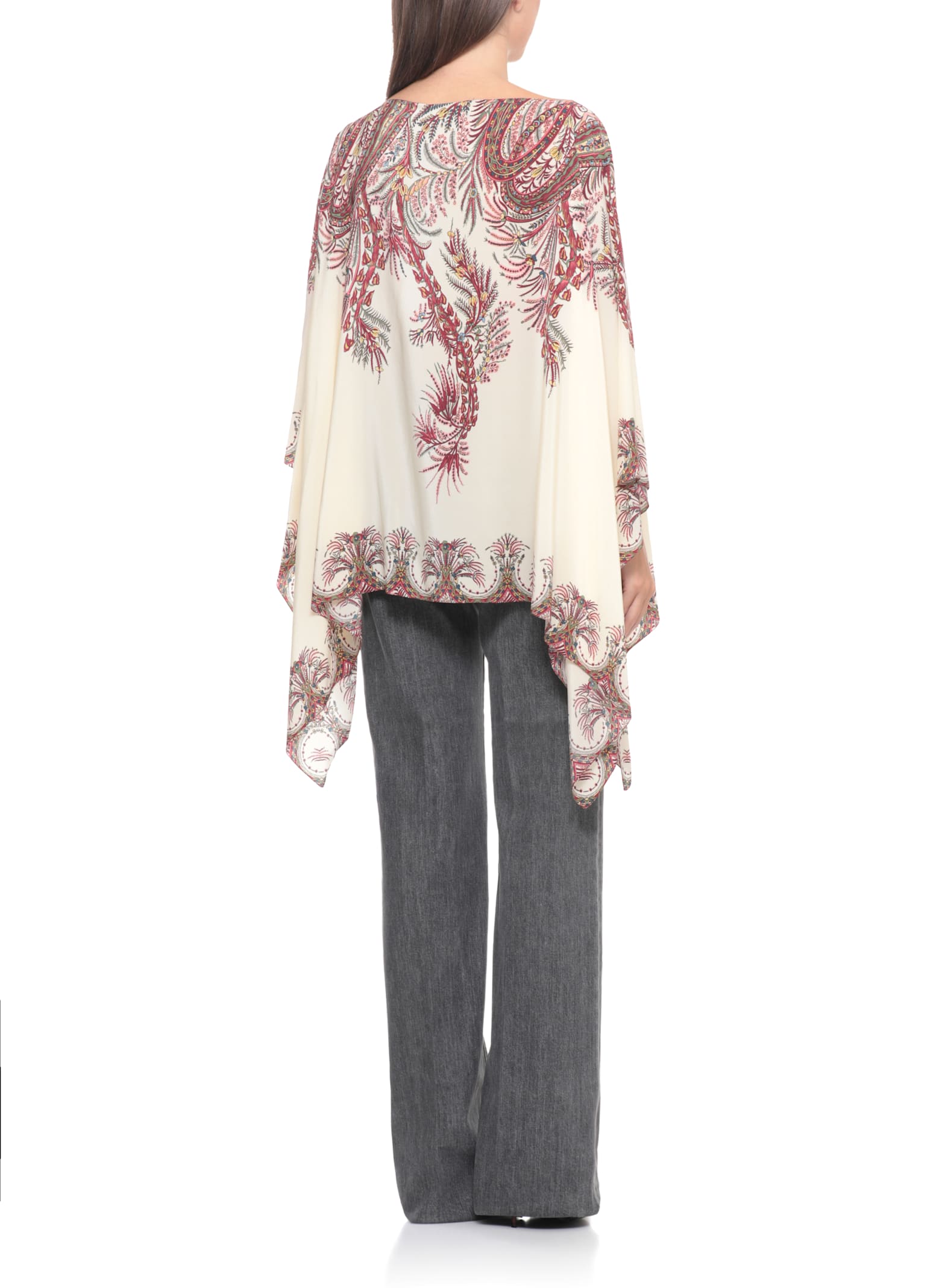 Etro Silk Poncho Top In Burgundy