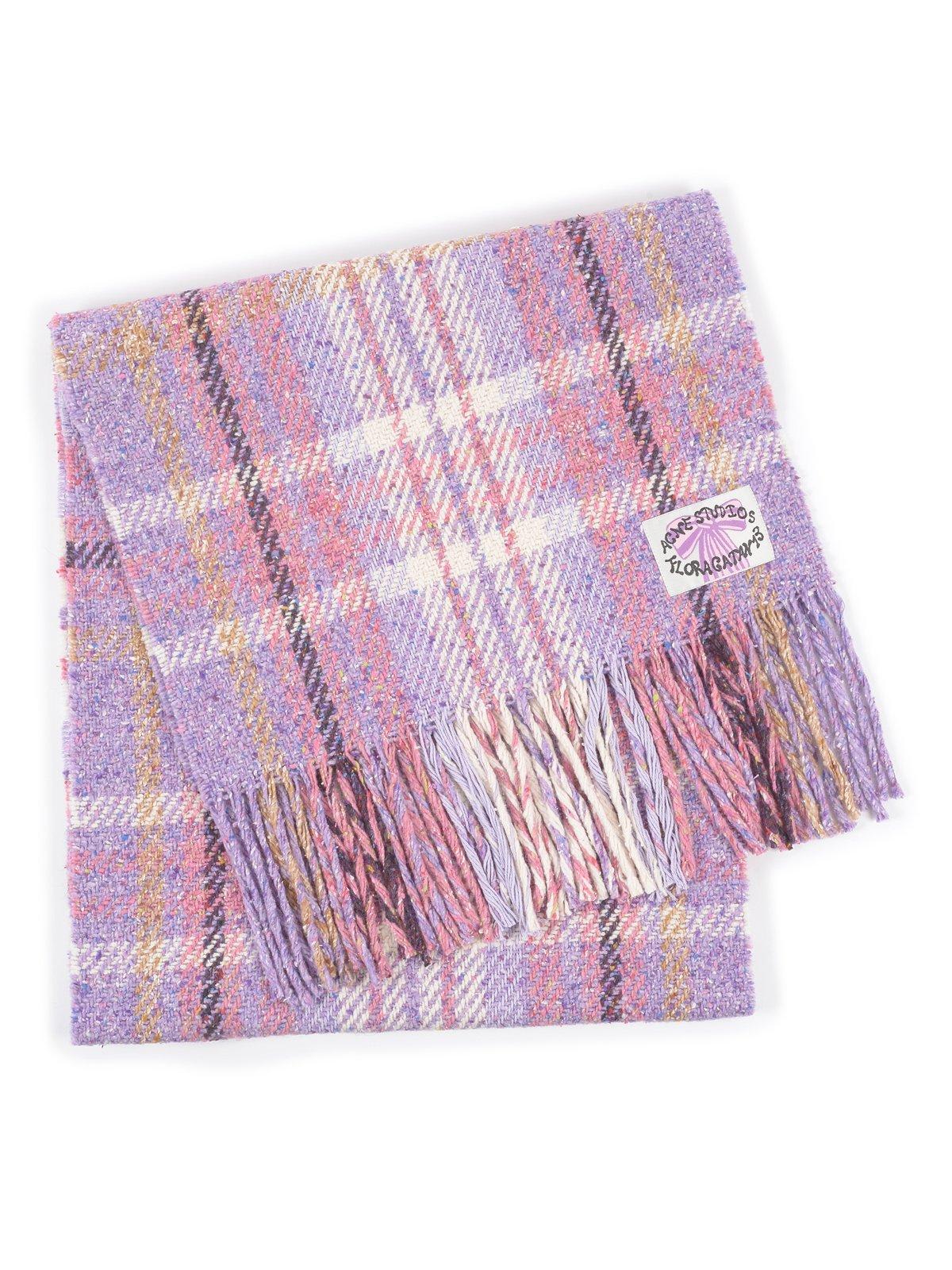 Shop Acne Studios Checked Fringed Edge Scarf In Purple