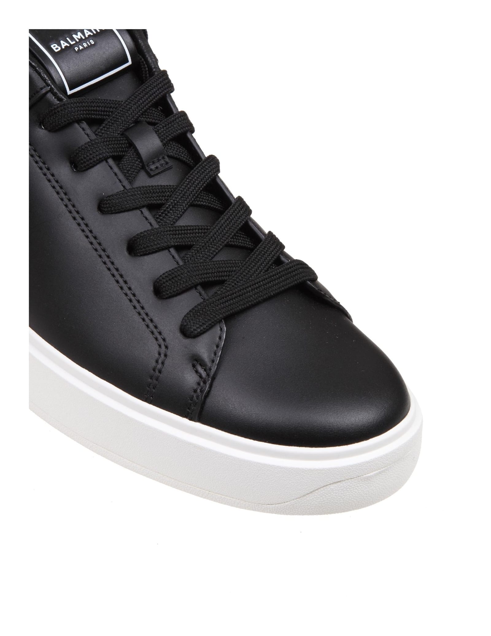 Shop Balmain Black Leather B-court Sneakers In Noir