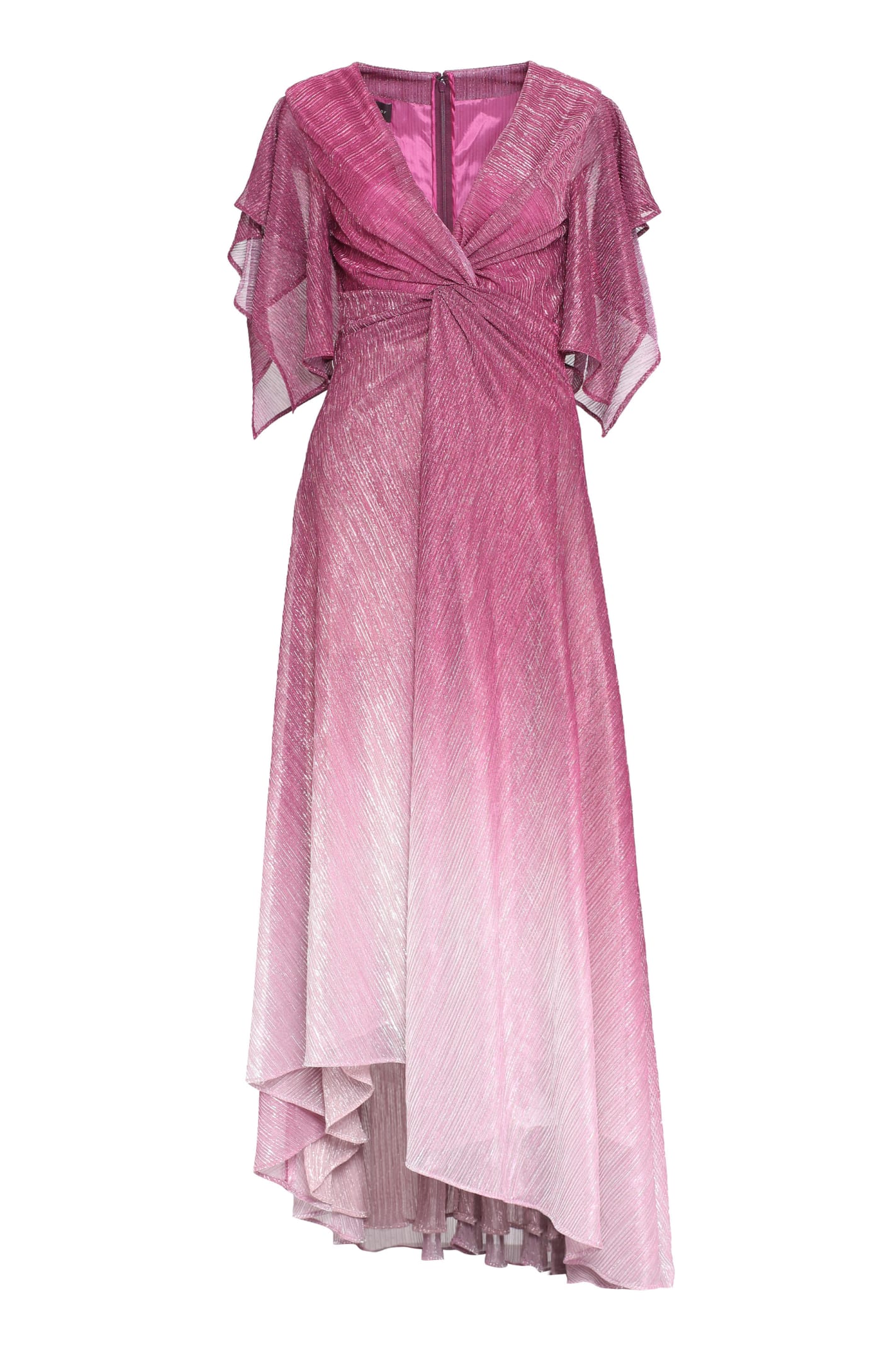 Talbot Runhof Metallic Voile Asymmetric Dress In Red-purple Or Grape