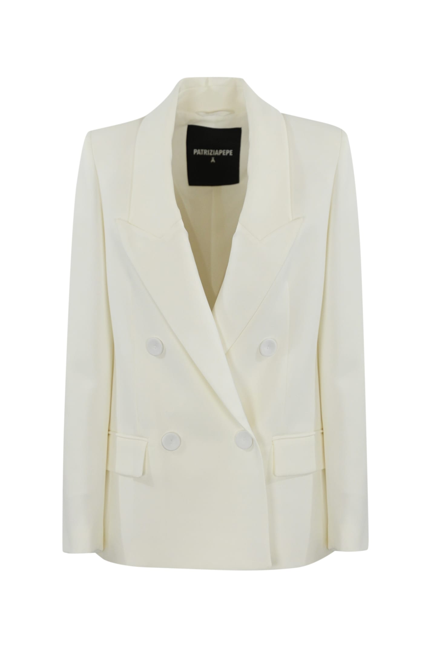 Patrizia Pepe Double-breasted Tuxedo Jacket In Bianco