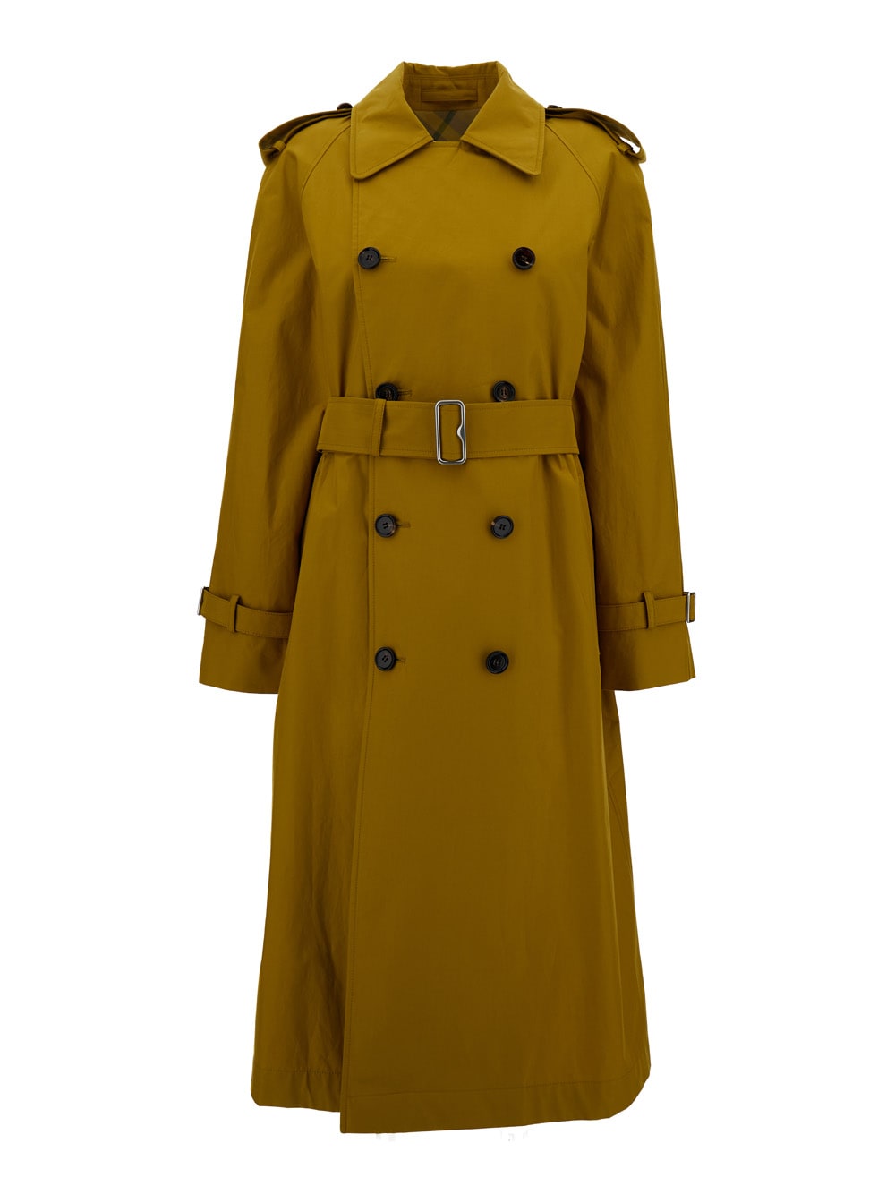 Shop Burberry Long Double-breasted Trench Coat With Waist Belt In Cotton Woman In Brown