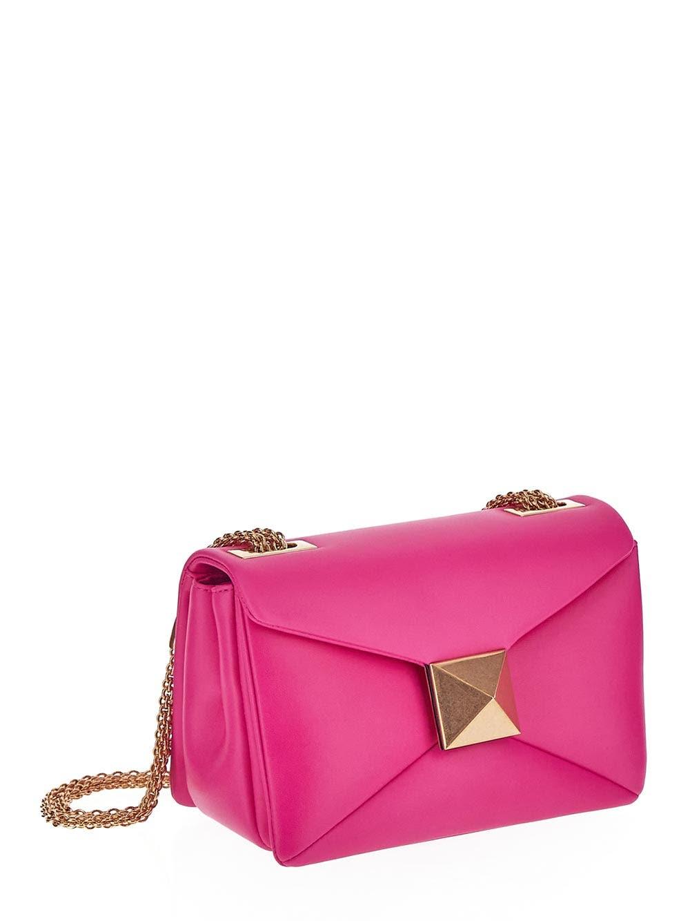 Shop Valentino One Stud Nappa Bag With Chain In Pink