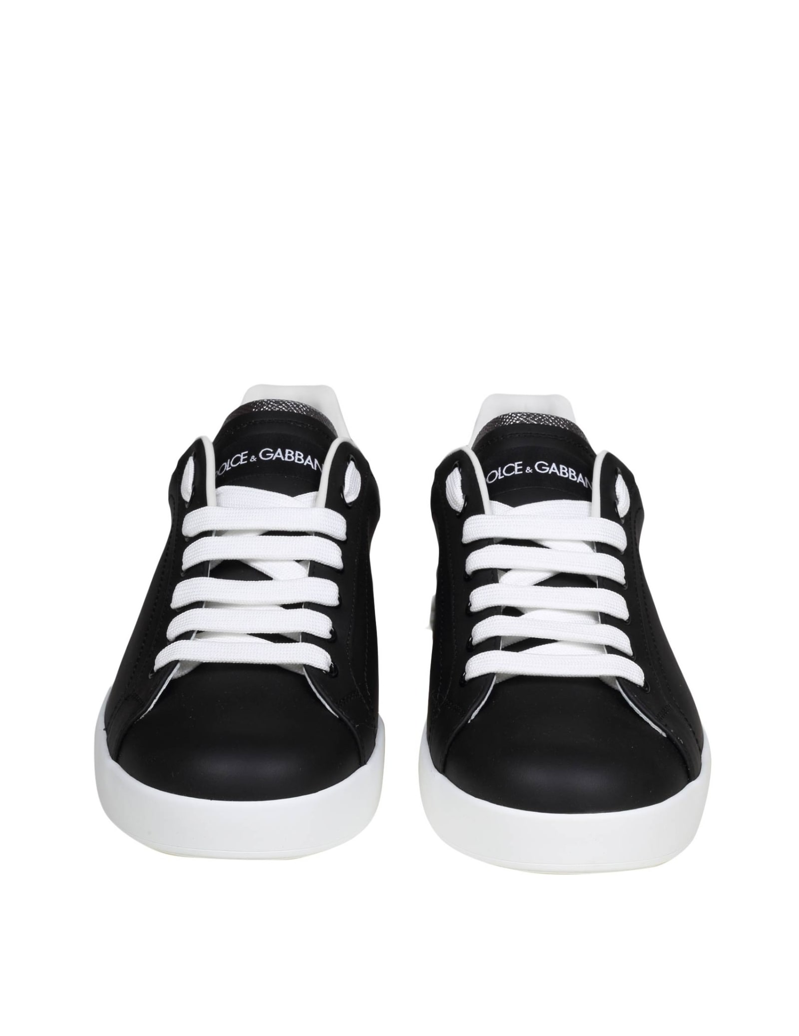Shop Dolce & Gabbana Portofino Sneakers In Leather In Black / Silver
