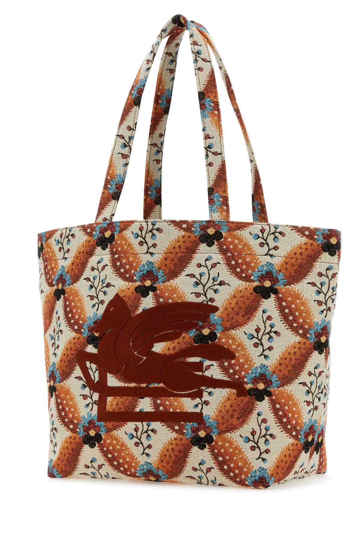 Shop Etro Embroidered Canvas Medium Soft Trotter Shopping Bag In Orange