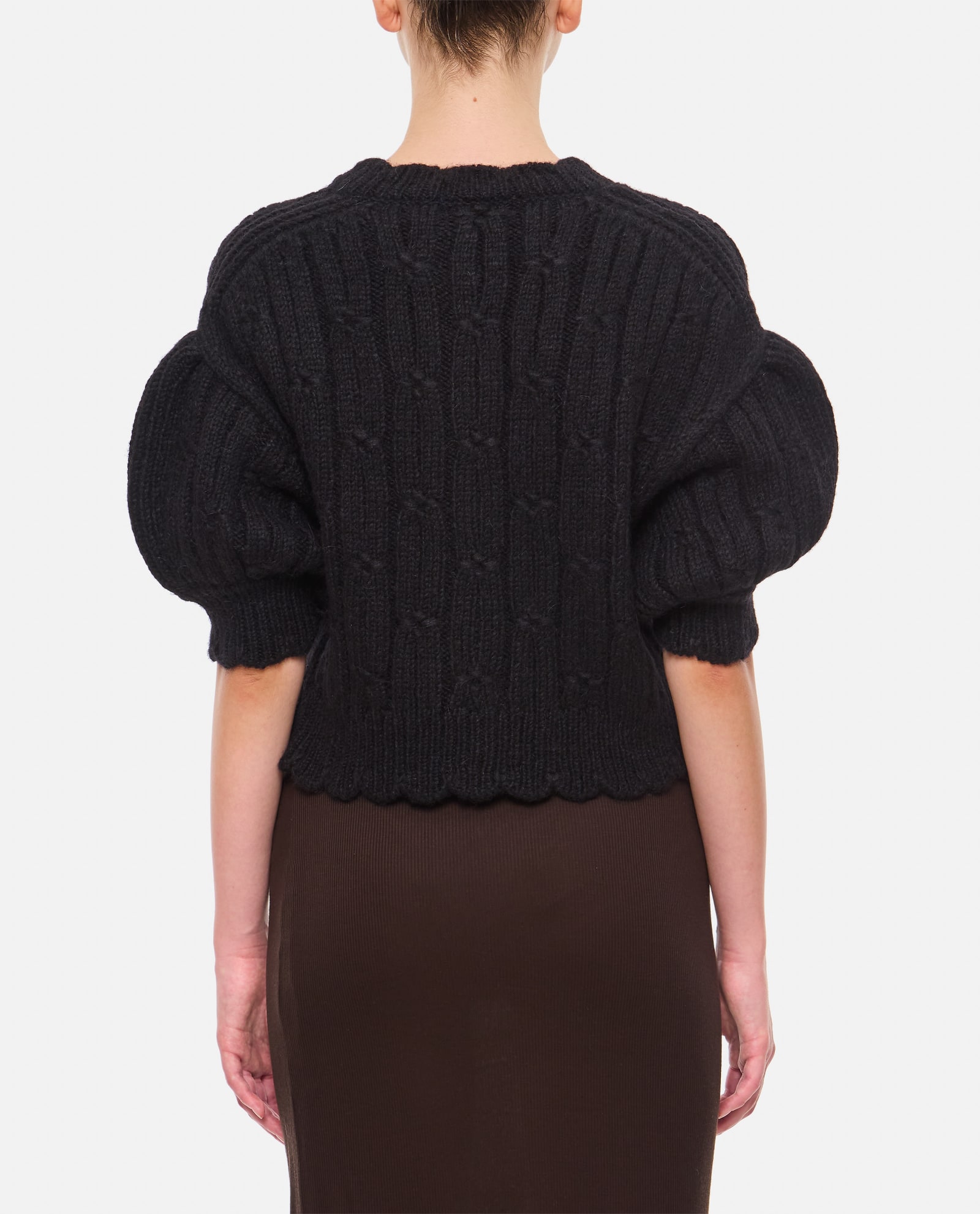 Shop Simone Rocha Cropped Chunky Knit Cardigan W/ Emb In Black