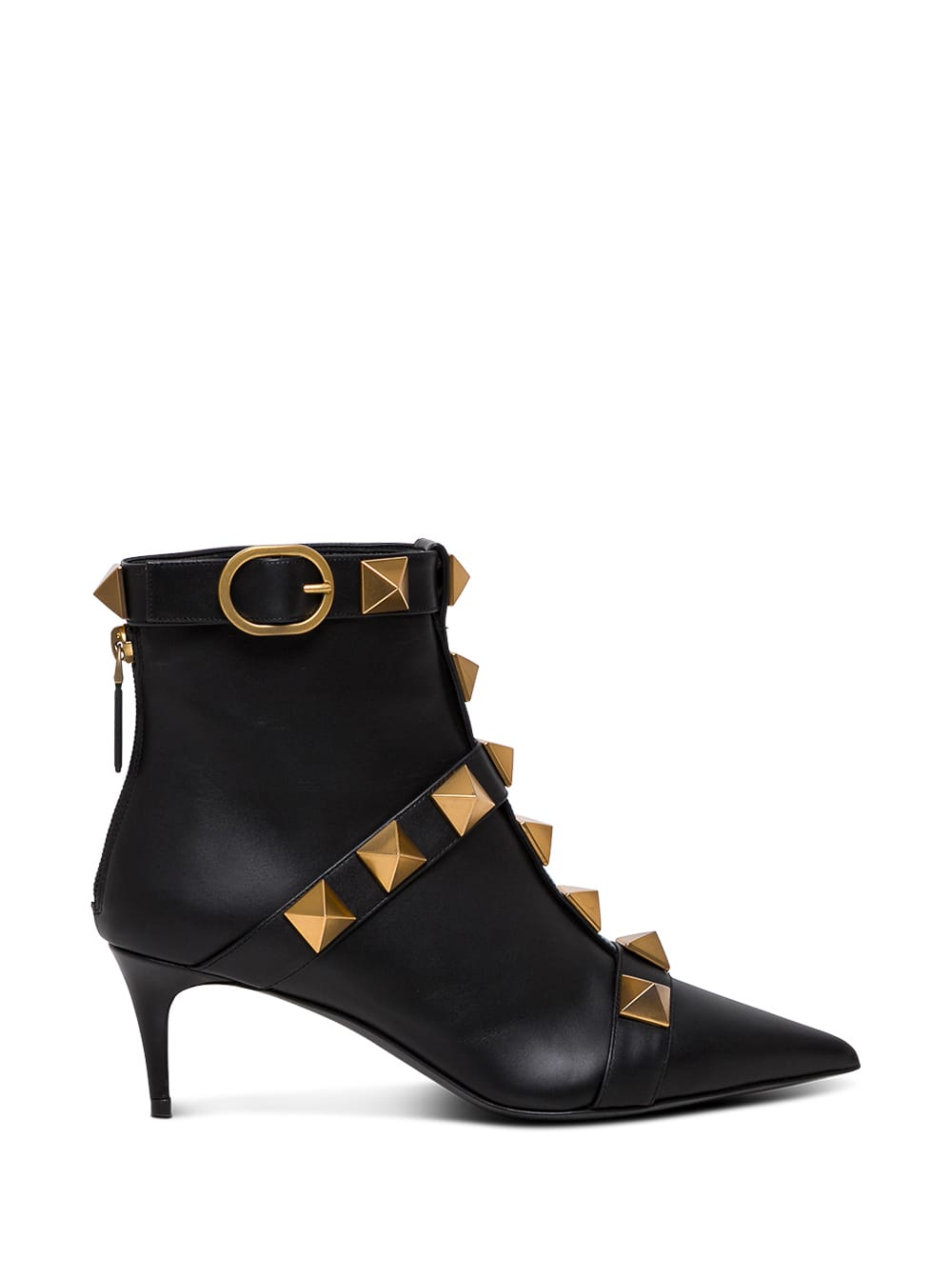 Valentino Garavani Rockstud Black Leather Ankle Boots With Antique Brass Studs