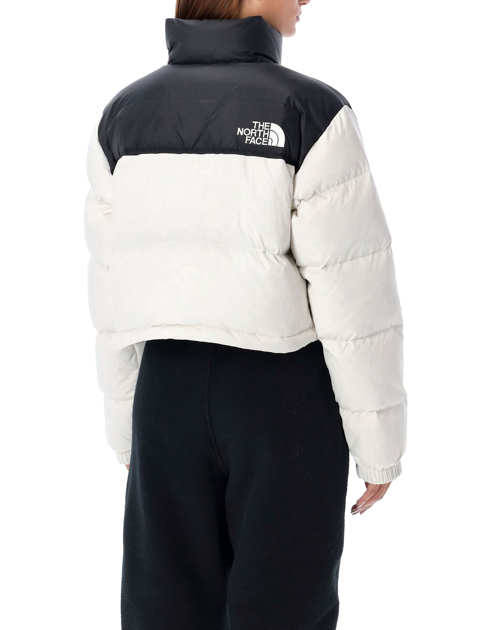 Shop The North Face Nuptse Short Jacket In White Dune/tnf Black