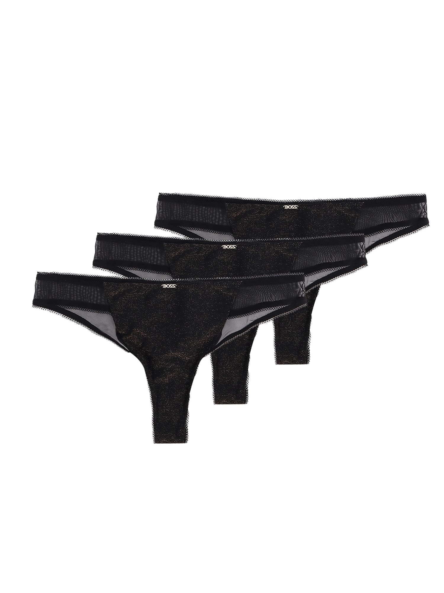 Hugo Boss Lurex Thong Tripack With Lace Trim In Black