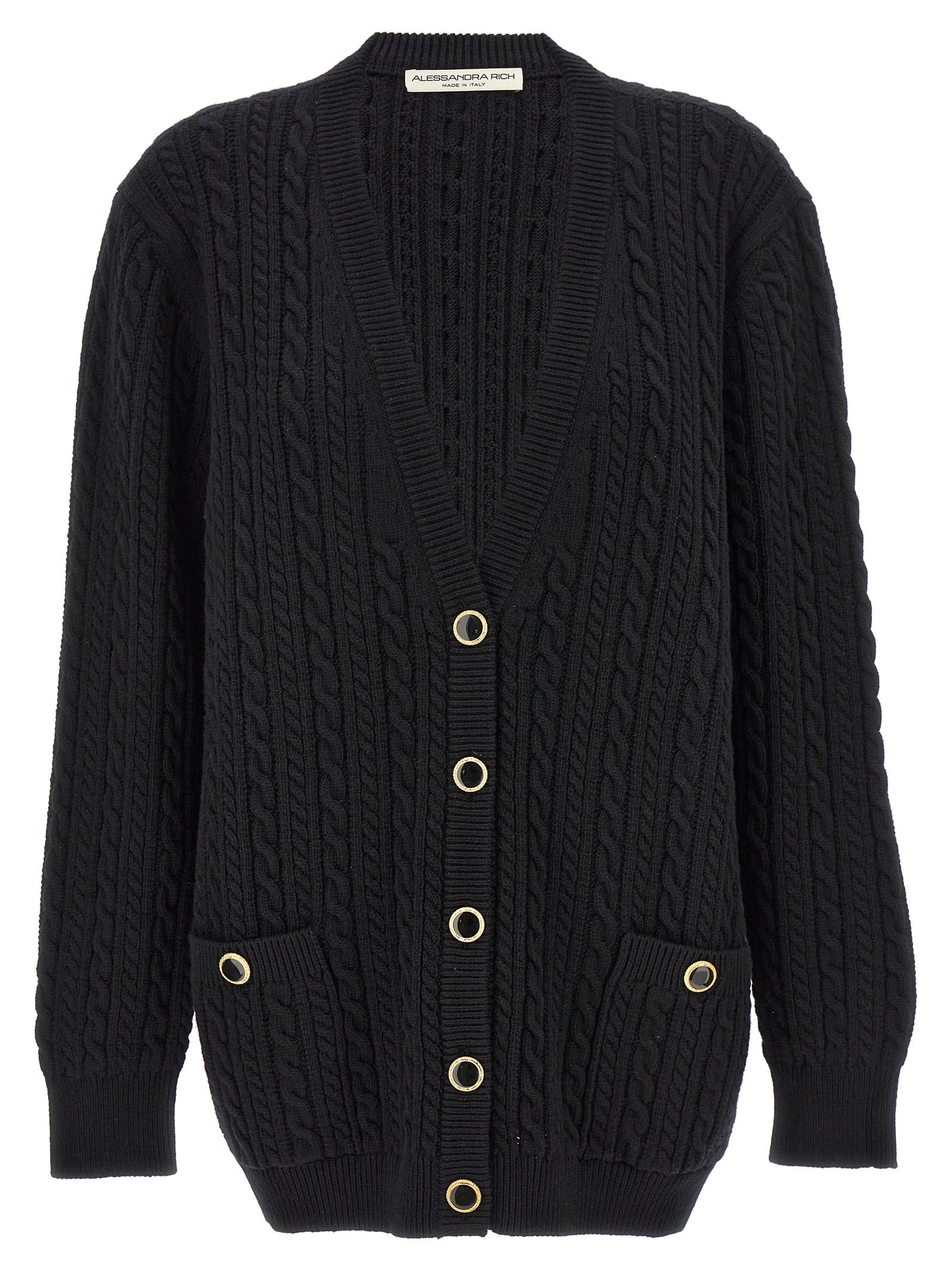 Shop Alessandra Rich Wool Cardigan In Black