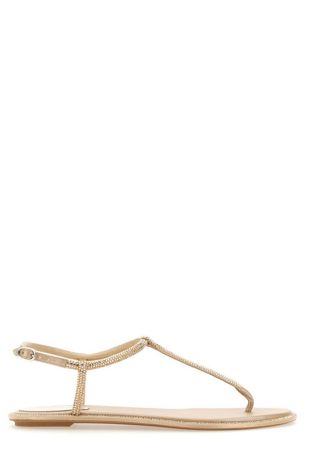 Shop René Caovilla Diana Embellished Thong Sandals In Beige