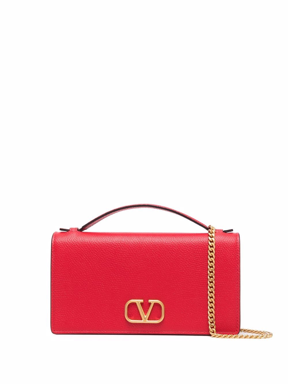 Valentino Garavani Vlogo Signature Leather Wallet On Chain In Red