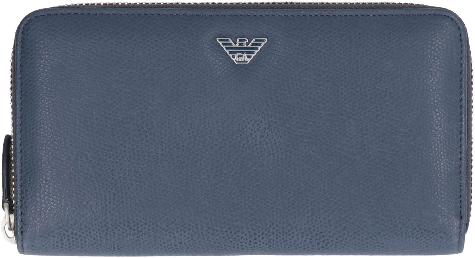 Shop Emporio Armani Leather Zip Around Wallet In Blue