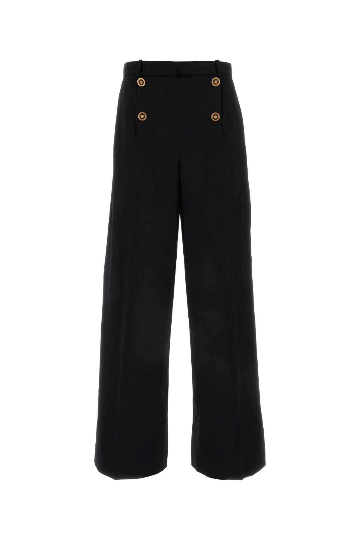 Shop Versace Black Stretch Wool Wide-leg Pant