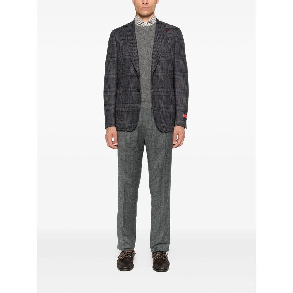Isaia Checked-pattern Wool-silk Blend Blazer In Multi