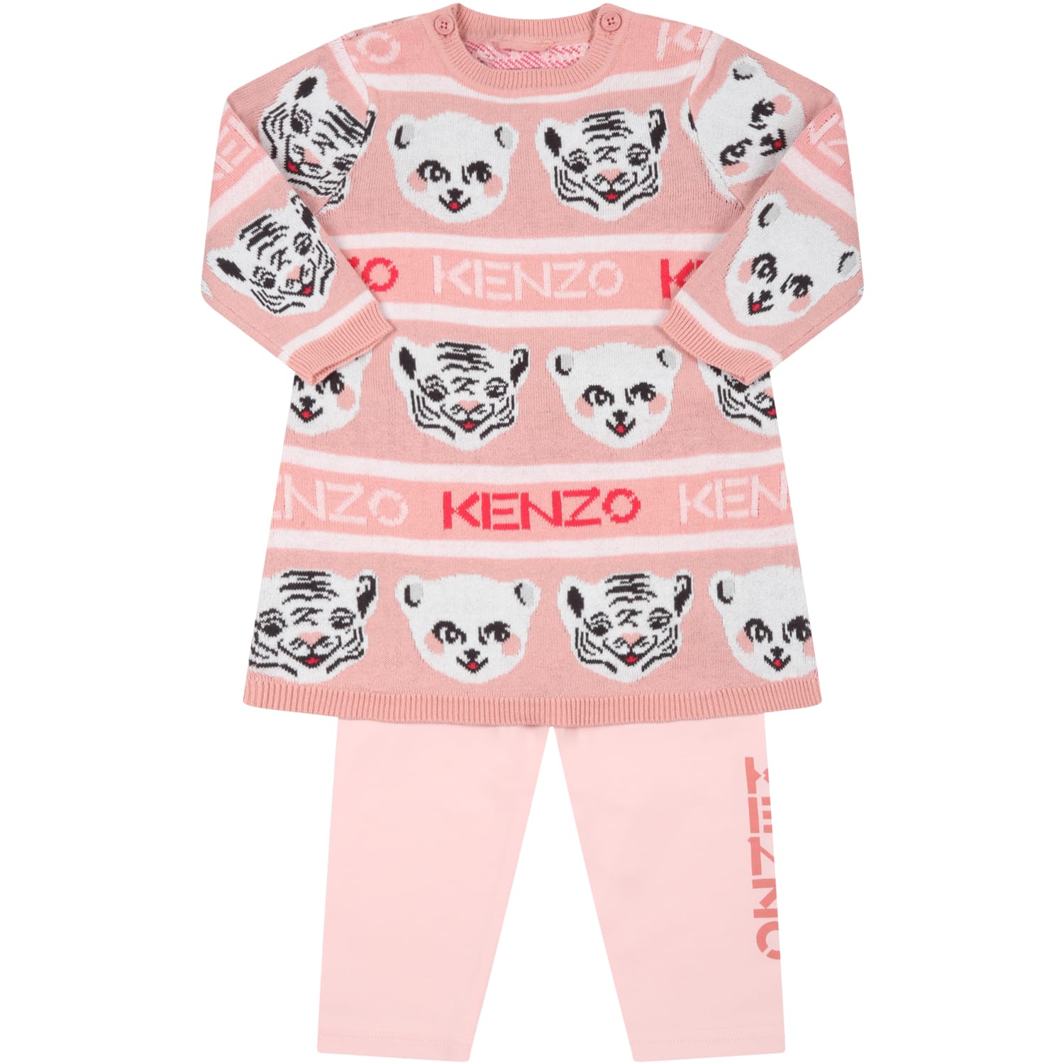 Kenzo Kids Pink Set For Baby Girl With Logos