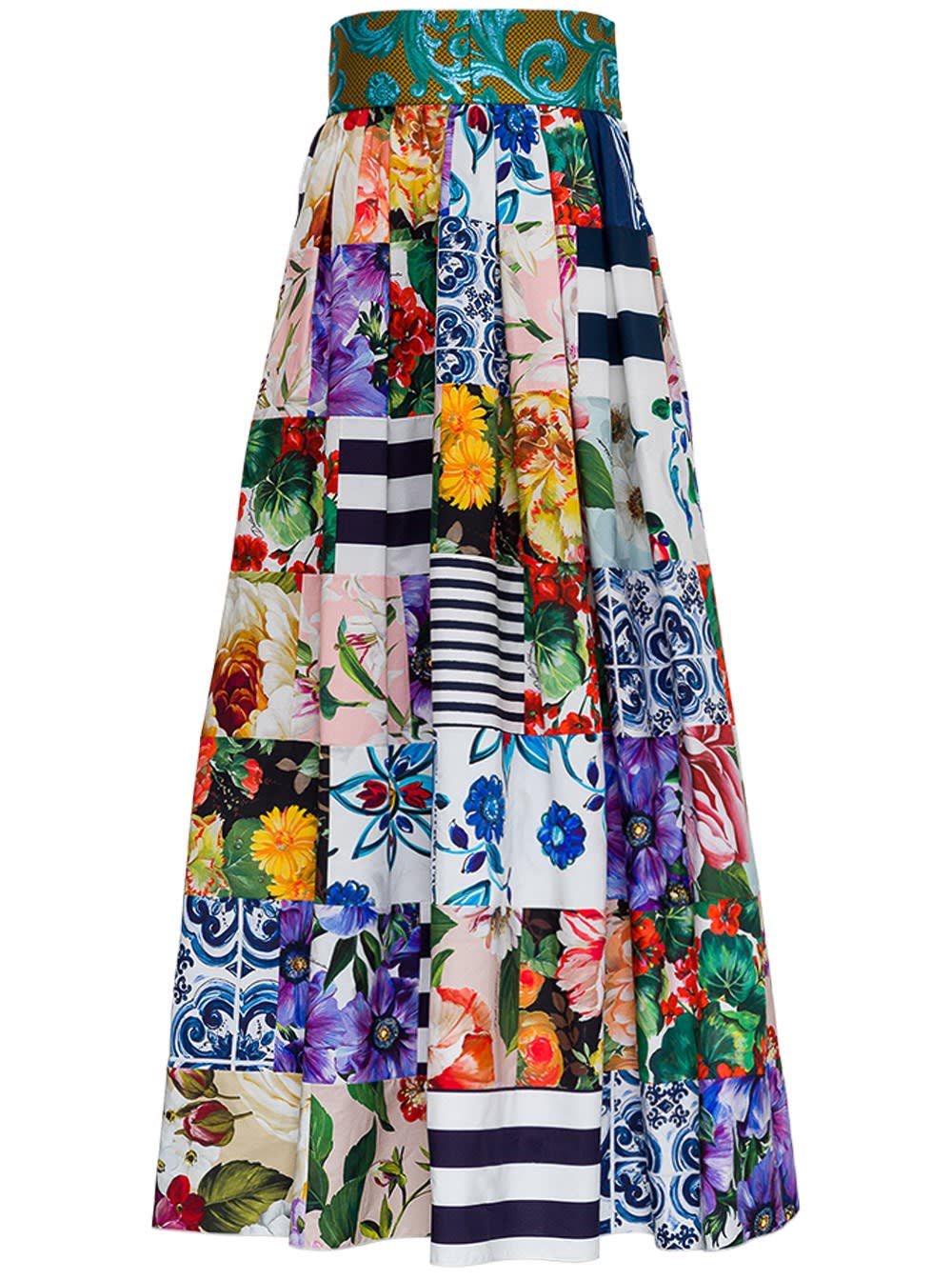 Dolce & Gabbana Long Patchwork Cotton Poplin Skirt