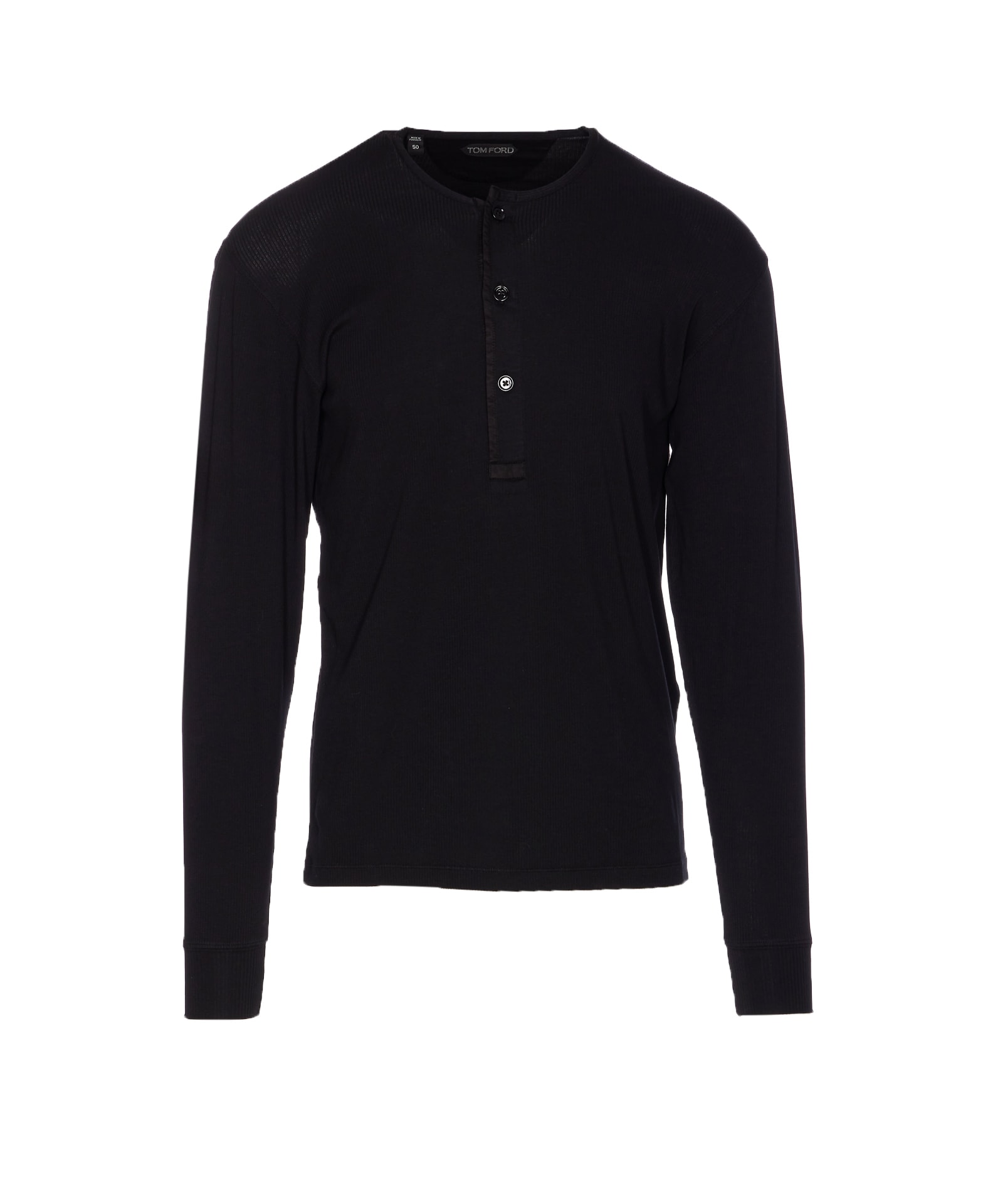 Tom Ford Mens Black Henley Ribbed Relaxed-fit Cotton-blend T-shirt In Black
