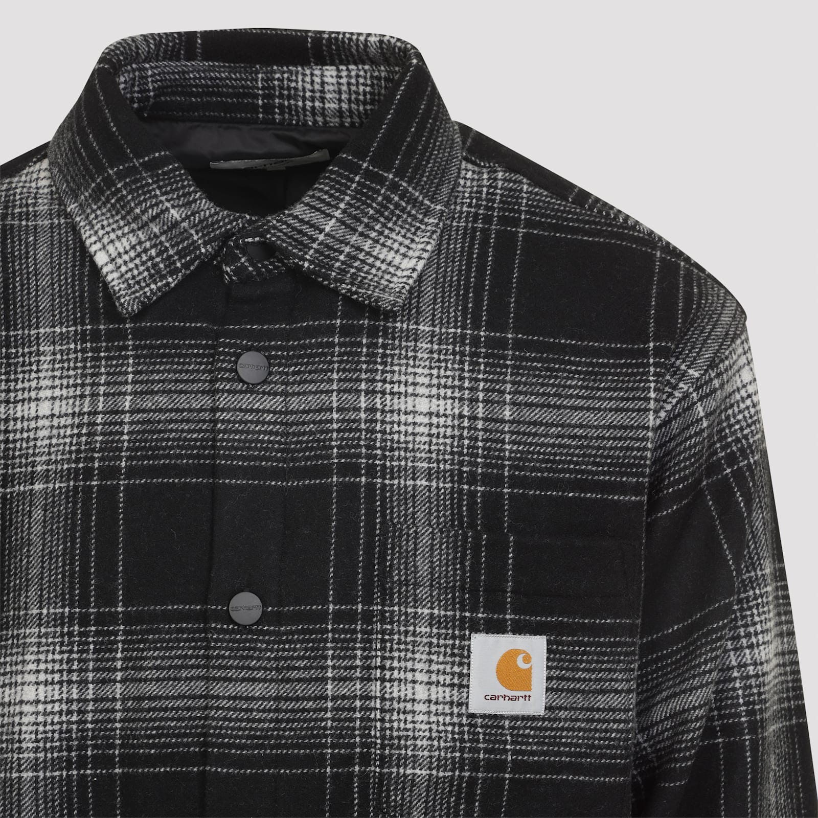 Carhartt Plaid Wool Blend Button-up Shirt With Classic Detailing In Black