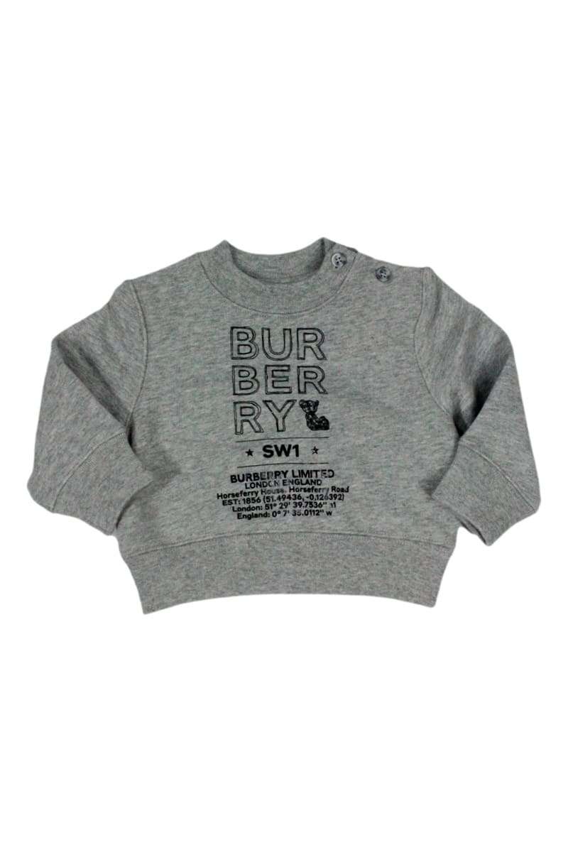 Burberry Kids' Sponge-effect Cotton Crewneck Sweatshirt With Drawn Logo In Grey