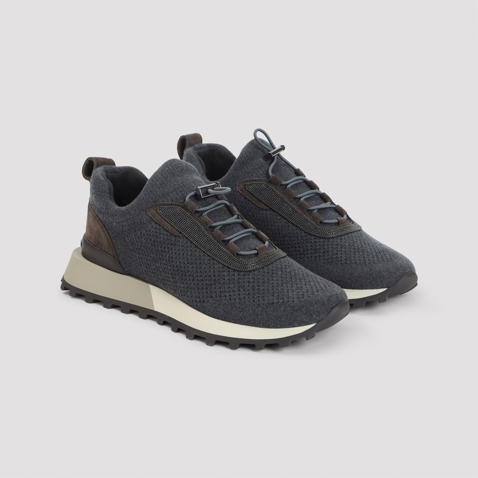 Brunello Cucinelli Performance Knit Sneakers Textured Sole In Black