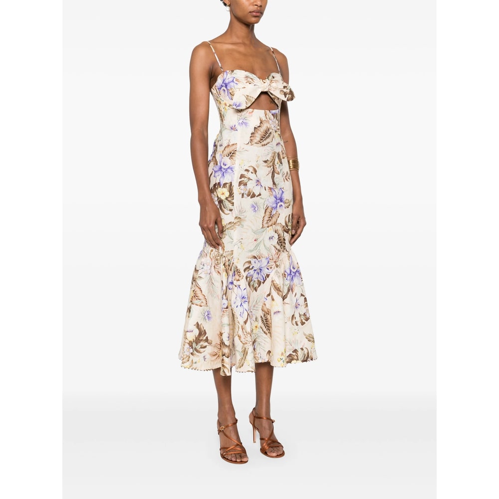 Zimmermann Coco Tie Front Midi Dress In Brown