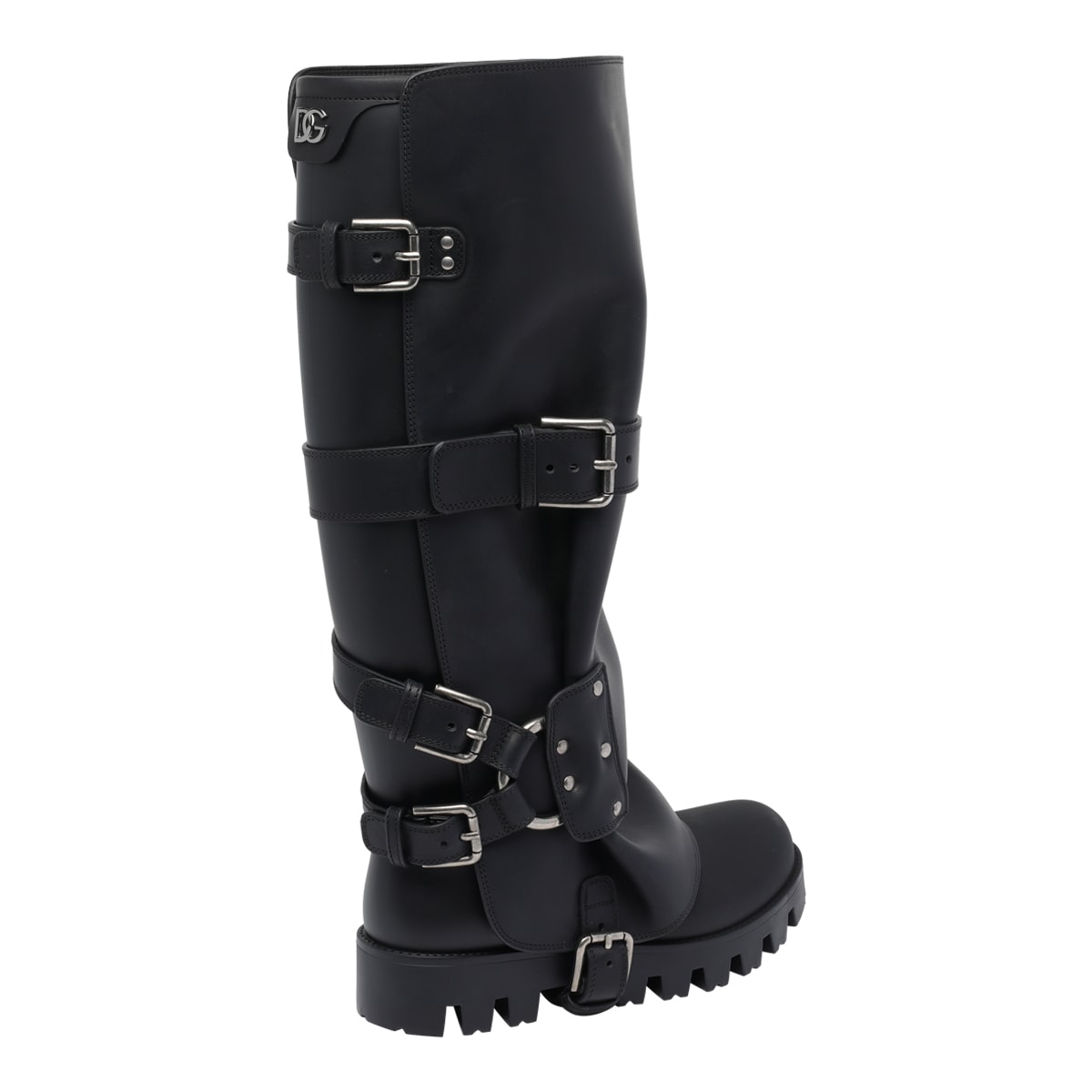 Dolce & Gabbana Black Ankle Boots With Adjustable Buckle Straps And Logo Plaque On The Back In Leather Woman In Black