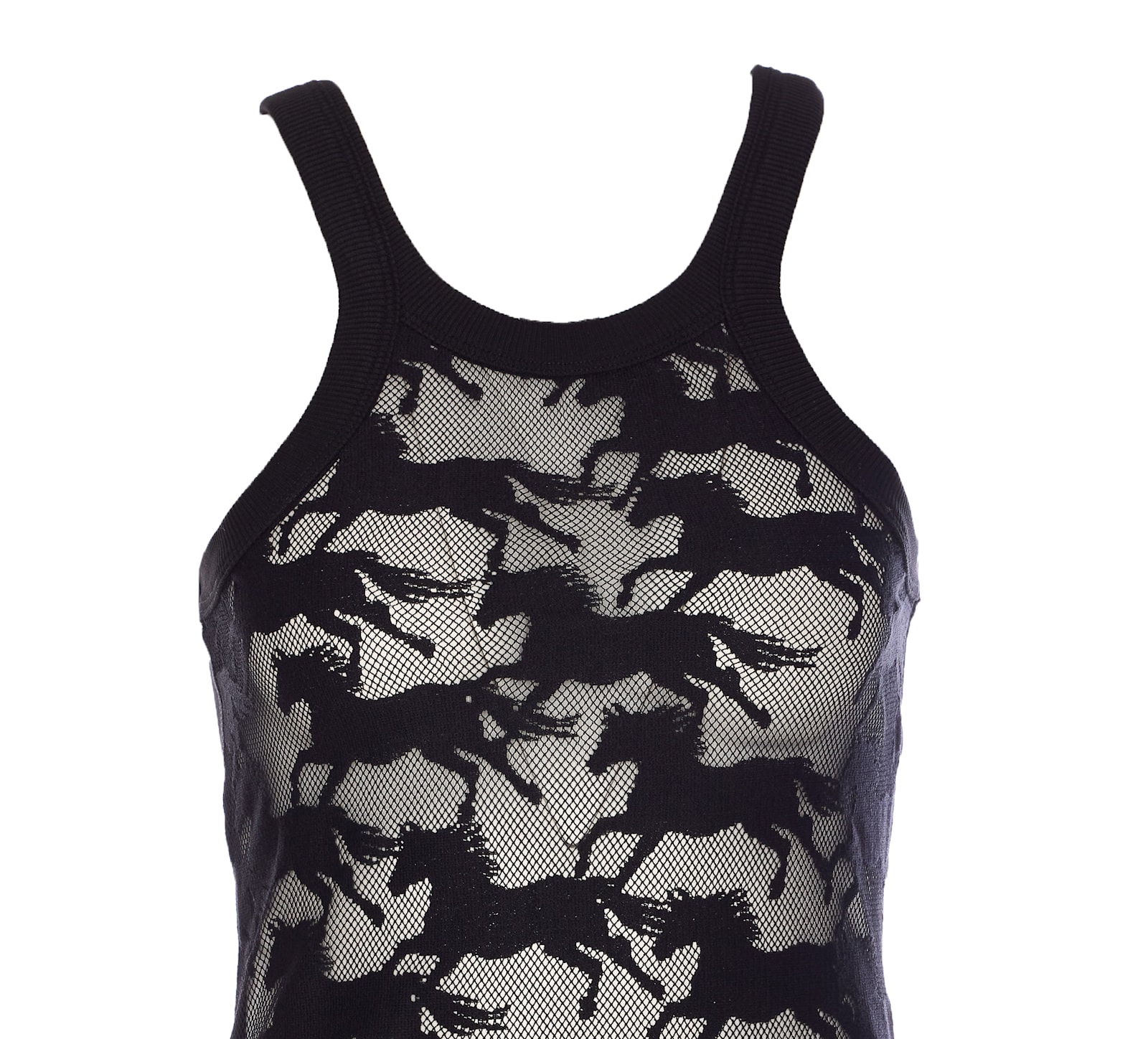 Pinko Semi-trasparent Black 'wipe' Top With Horses