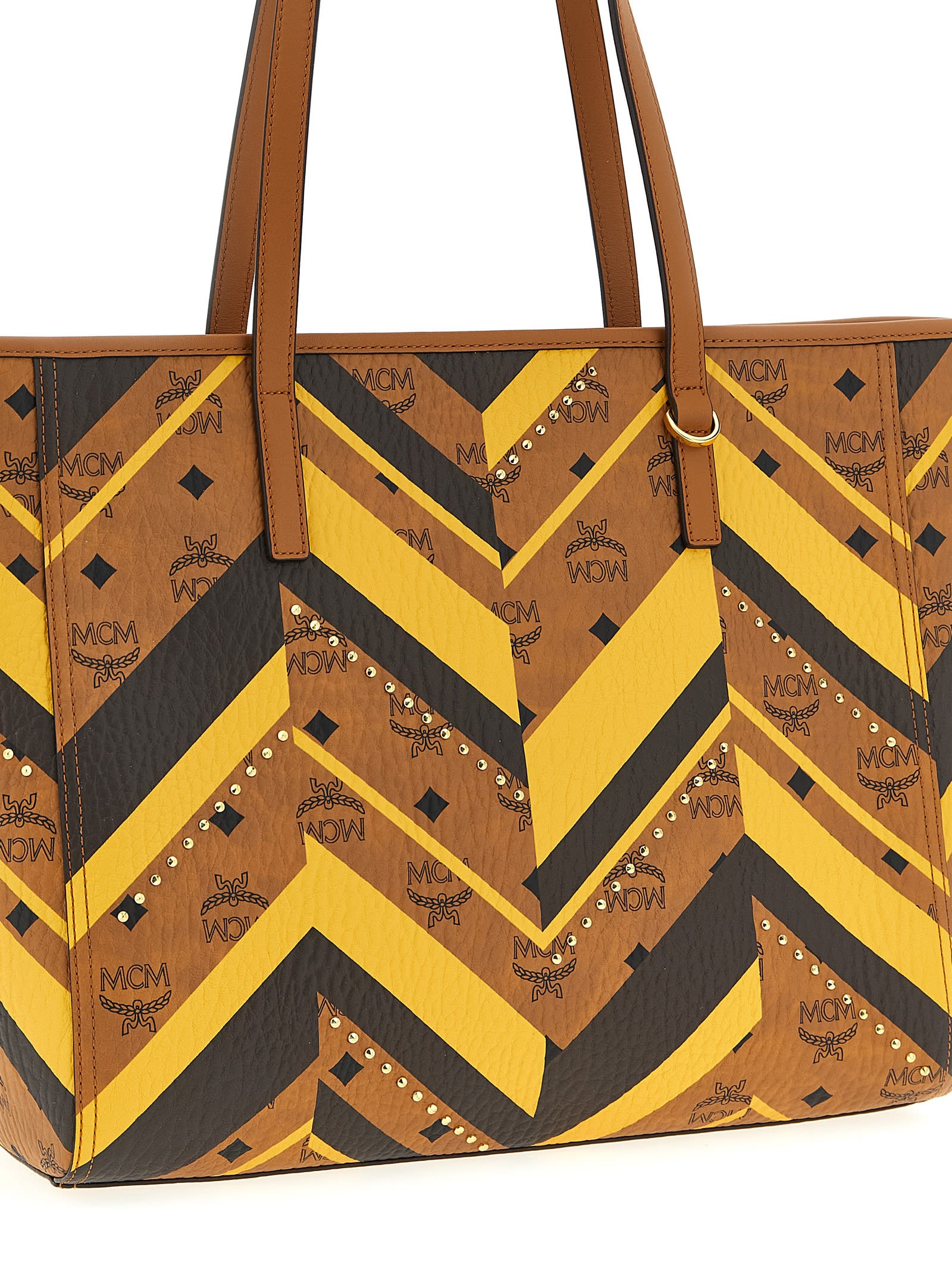 Mcm Medium Toni Geometric-pattern Tote Bag In Brown