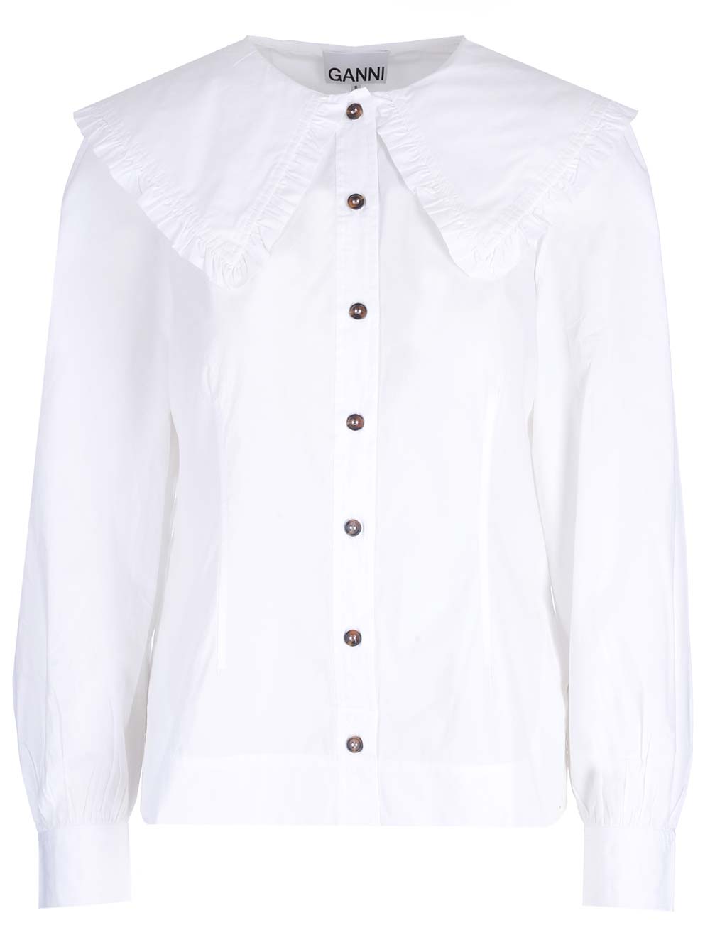 Shop Ganni Maxi Collar Shirt In Bright White