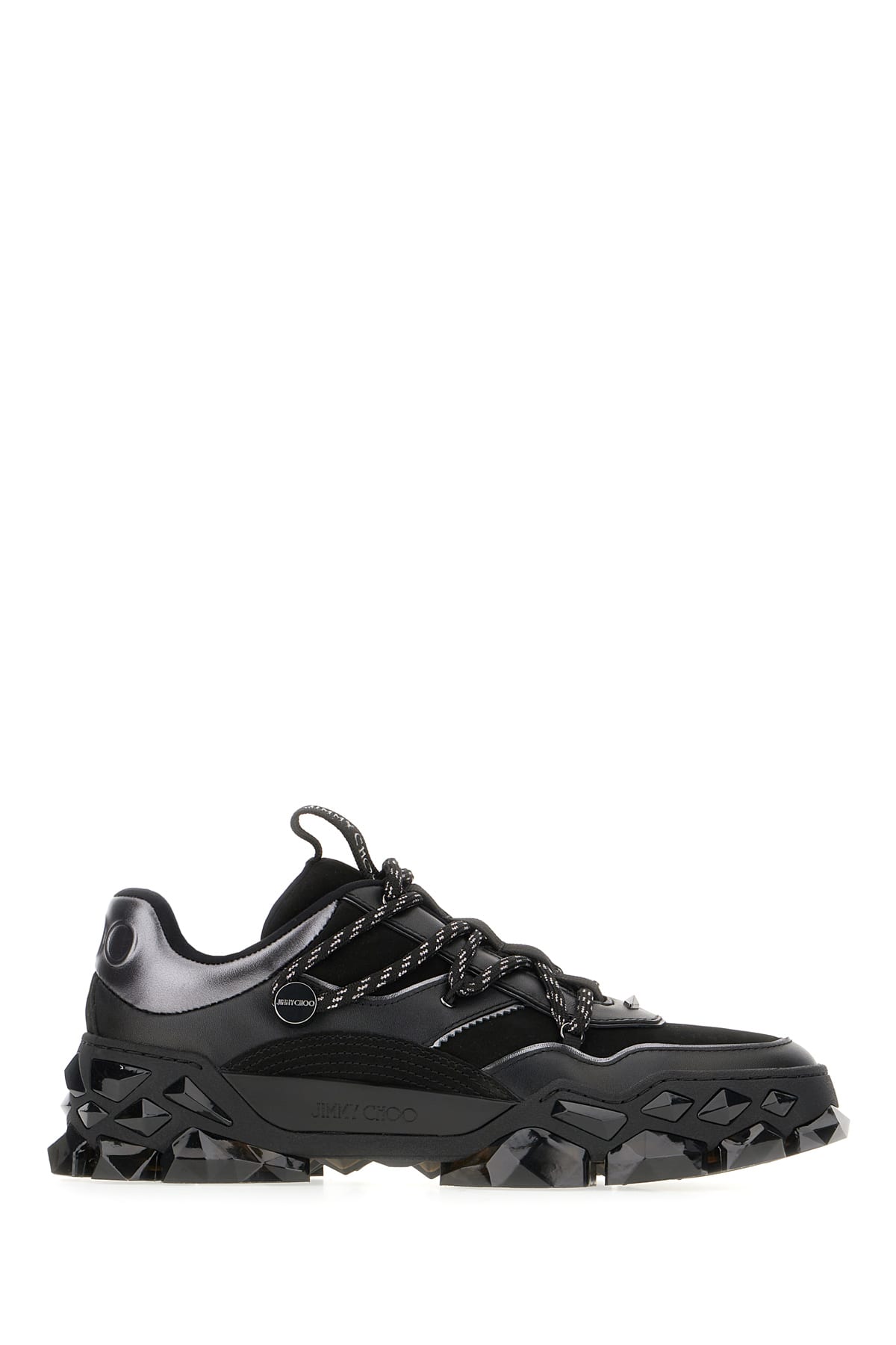 JIMMY CHOO BLACK LEATHER AND FABRIC DIAMOND X II/F SNEAKERS