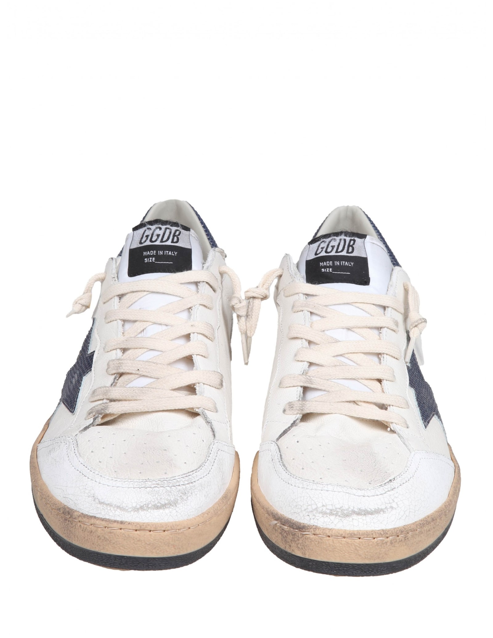 Shop Golden Goose Ball Star In Nappa With Lizard Print Star In White/blue